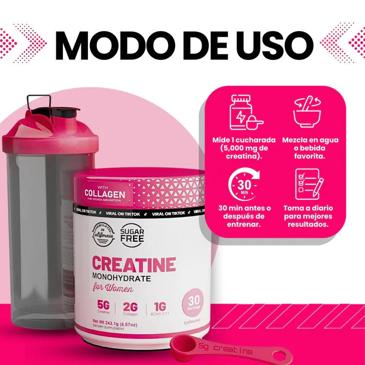 CREATINA CON MONOHIDRATO PARA MUJER - TONIFICA TU CUERPO SIN INFLARTE