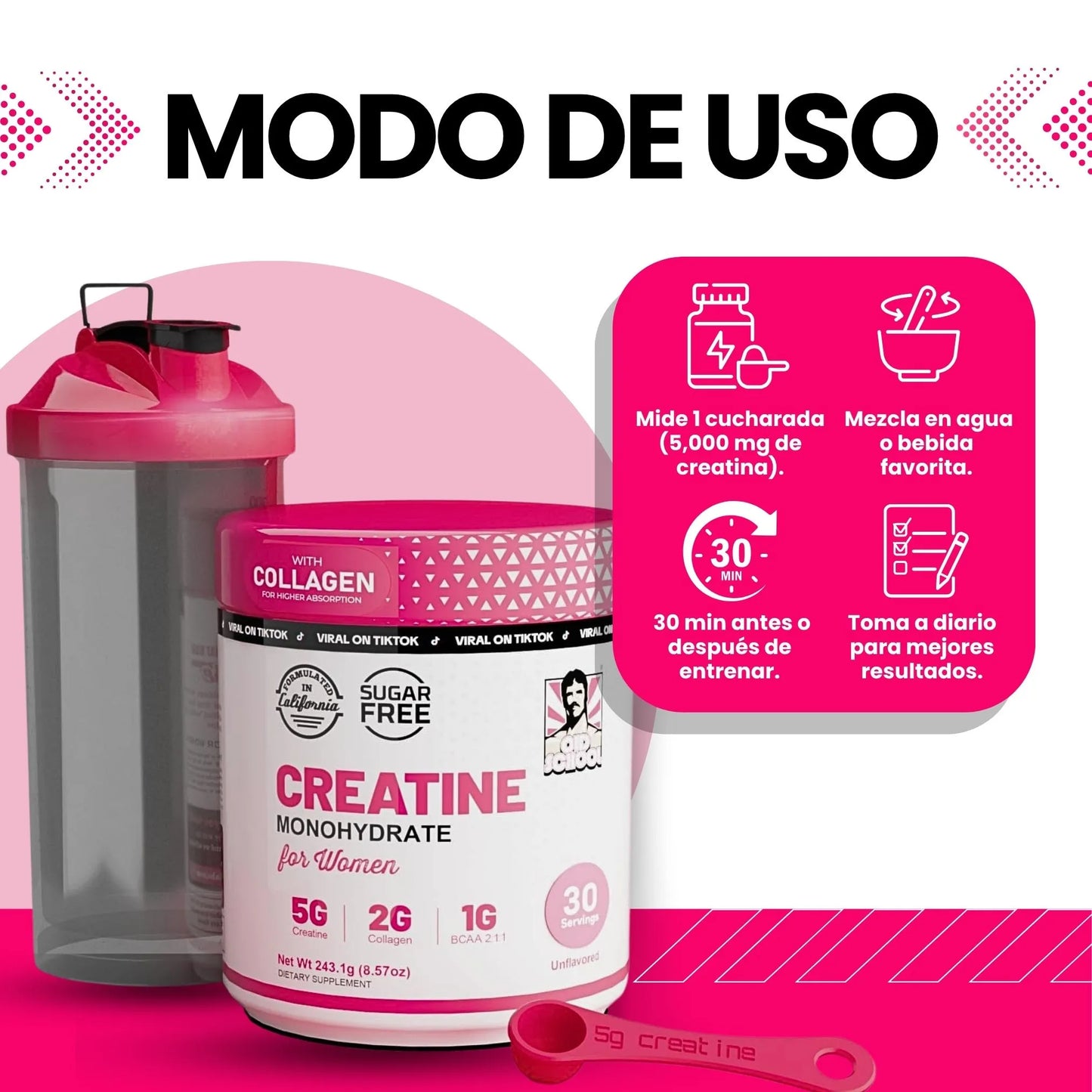 CREATINA CON MONOHIDRATO PARA MUJER - TONIFICA TU CUERPO SIN INFLARTE