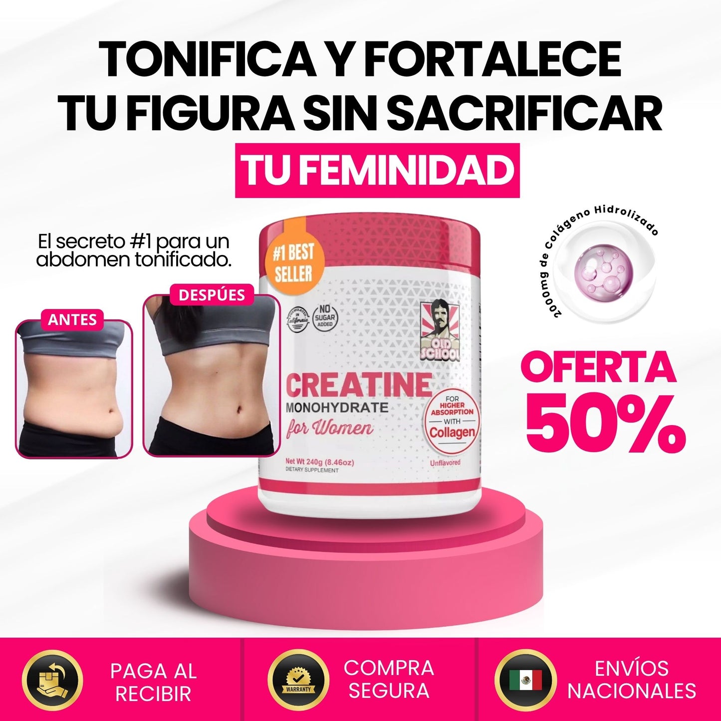 CREATINA CON MONOHIDRATO PARA MUJER - TONIFICA TU CUERPO SIN INFLARTE