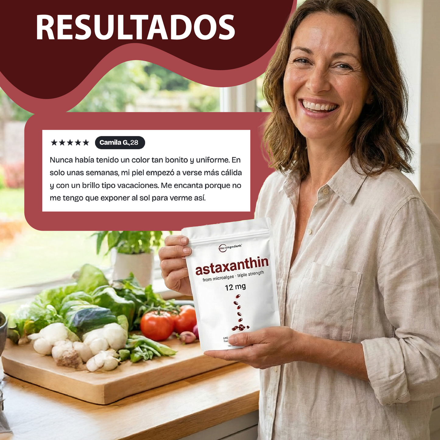 Astaxantina- Apoya la salud ocular, mejora la apariencia de la piel y potencia la energía celular.