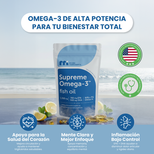 Supreme Omega-3 Aceite de Pescado- Apoya tu salud cardiovascular, cerebral, articular y visual.