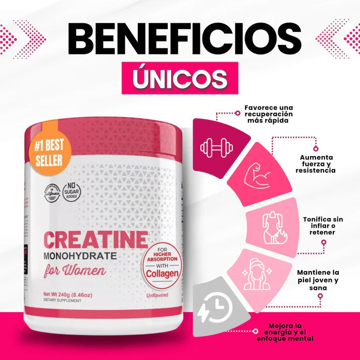 CREATINA CON MONOHIDRATO PARA MUJER - TONIFICA TU CUERPO SIN INFLARTE