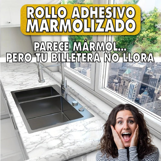 ADHESIVO TIPO MARMOL BLANCO 60CM x 2.5 MTS + 2.5 MTS DE REGALO