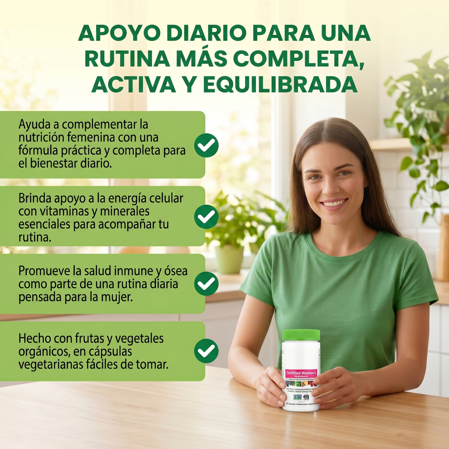 Multivitaminico para Mujeres - Nutrientes alimentarios reales, enzimas digestivas y probióticos.