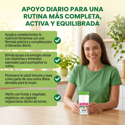 Multivitaminico para Mujeres - Nutrientes alimentarios reales, enzimas digestivas y probióticos.
