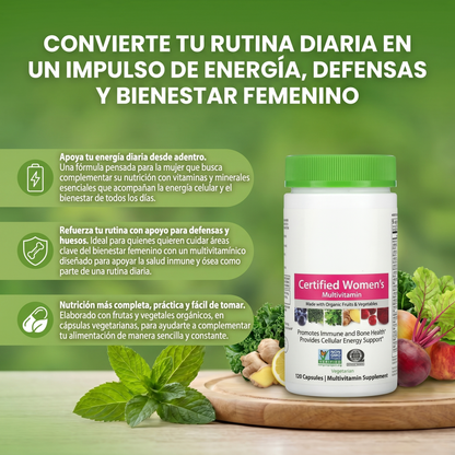 Multivitaminico para Mujeres - Nutrientes alimentarios reales, enzimas digestivas y probióticos.