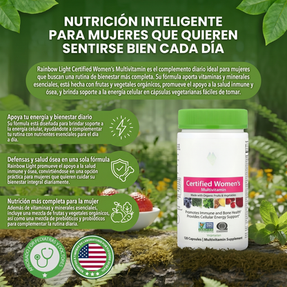 Multivitaminico para Mujeres - Nutrientes alimentarios reales, enzimas digestivas y probióticos.