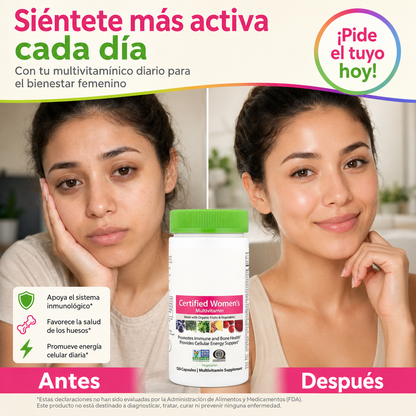 Multivitaminico para Mujeres - Nutrientes alimentarios reales, enzimas digestivas y probióticos.