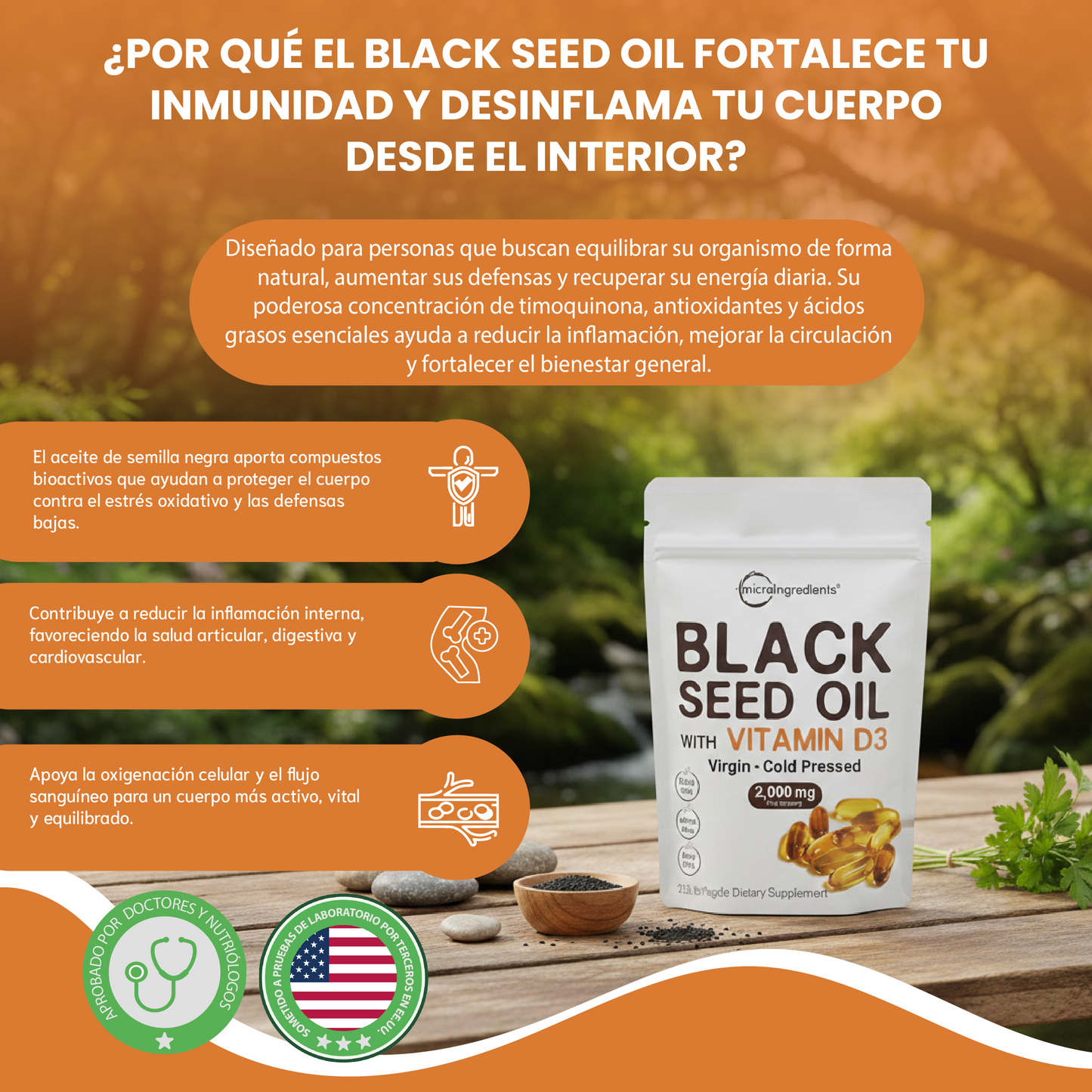 Black seed oil - Apoya el sistema inmunológico, la salud cardiovascular.