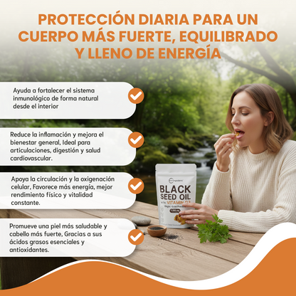 Black seed oil - Apoya el sistema inmunológico, la salud cardiovascular.
