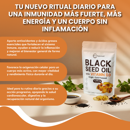 Black seed oil - Apoya el sistema inmunológico, la salud cardiovascular.