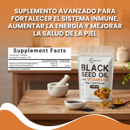 Black seed oil - Apoya el sistema inmunológico, la salud cardiovascular.