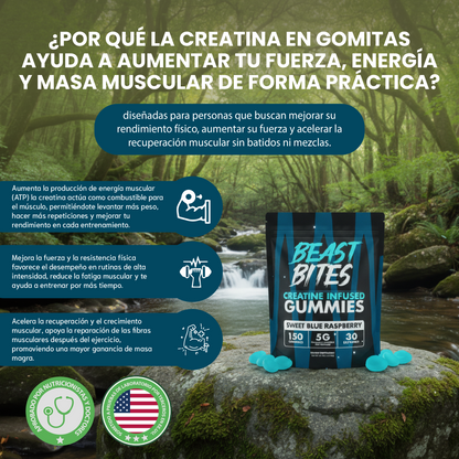 Beast bites en creatine infused gummies- Acelerar la recuperación muscular y mejorar el rendimiento físico.