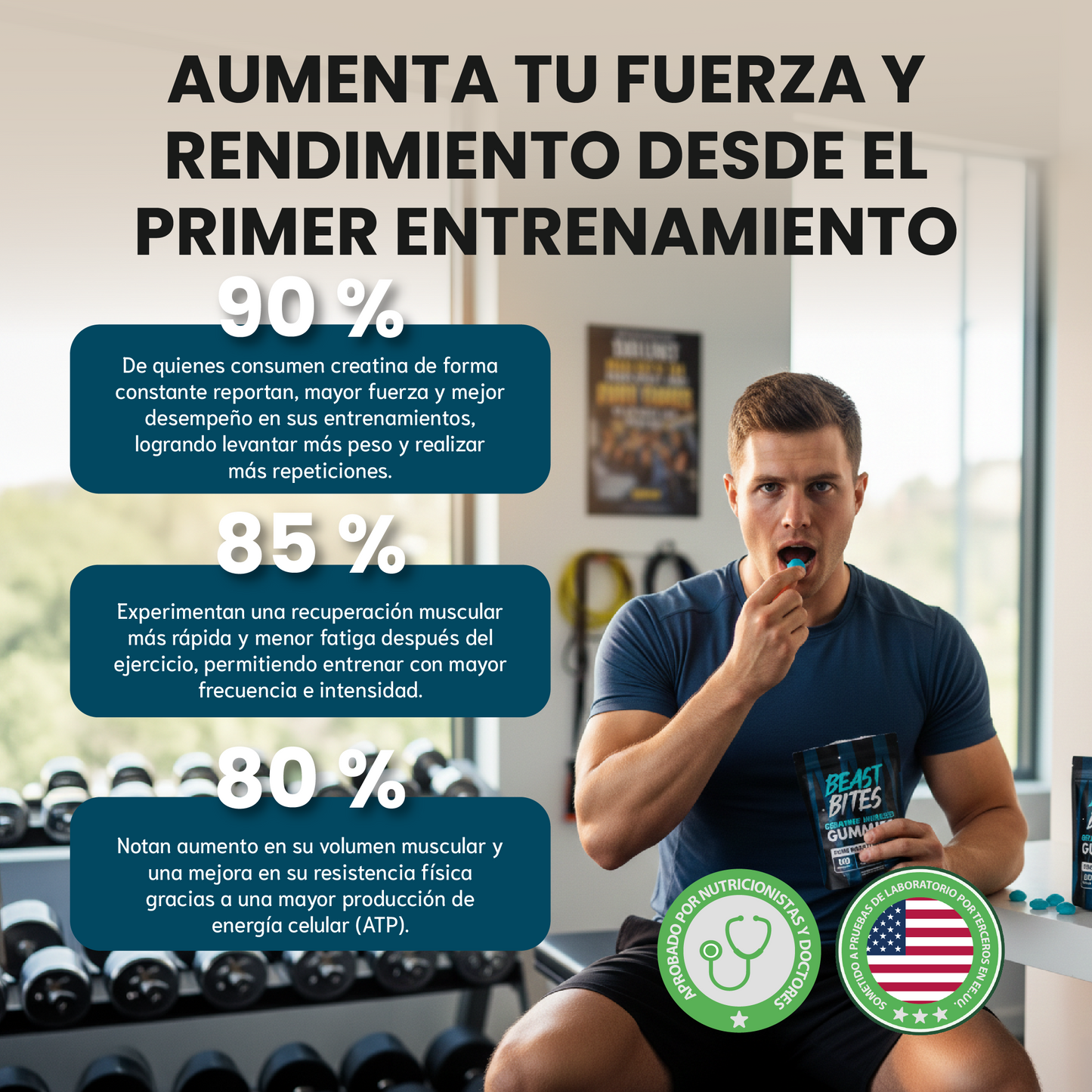 Beast bites en creatine infused gummies- Acelerar la recuperación muscular y mejorar el rendimiento físico.