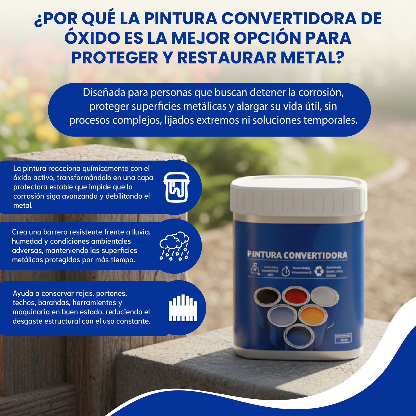 Pintura anticorrosiva-Detén el óxido, protege el metal y prolonga su vida útil.
