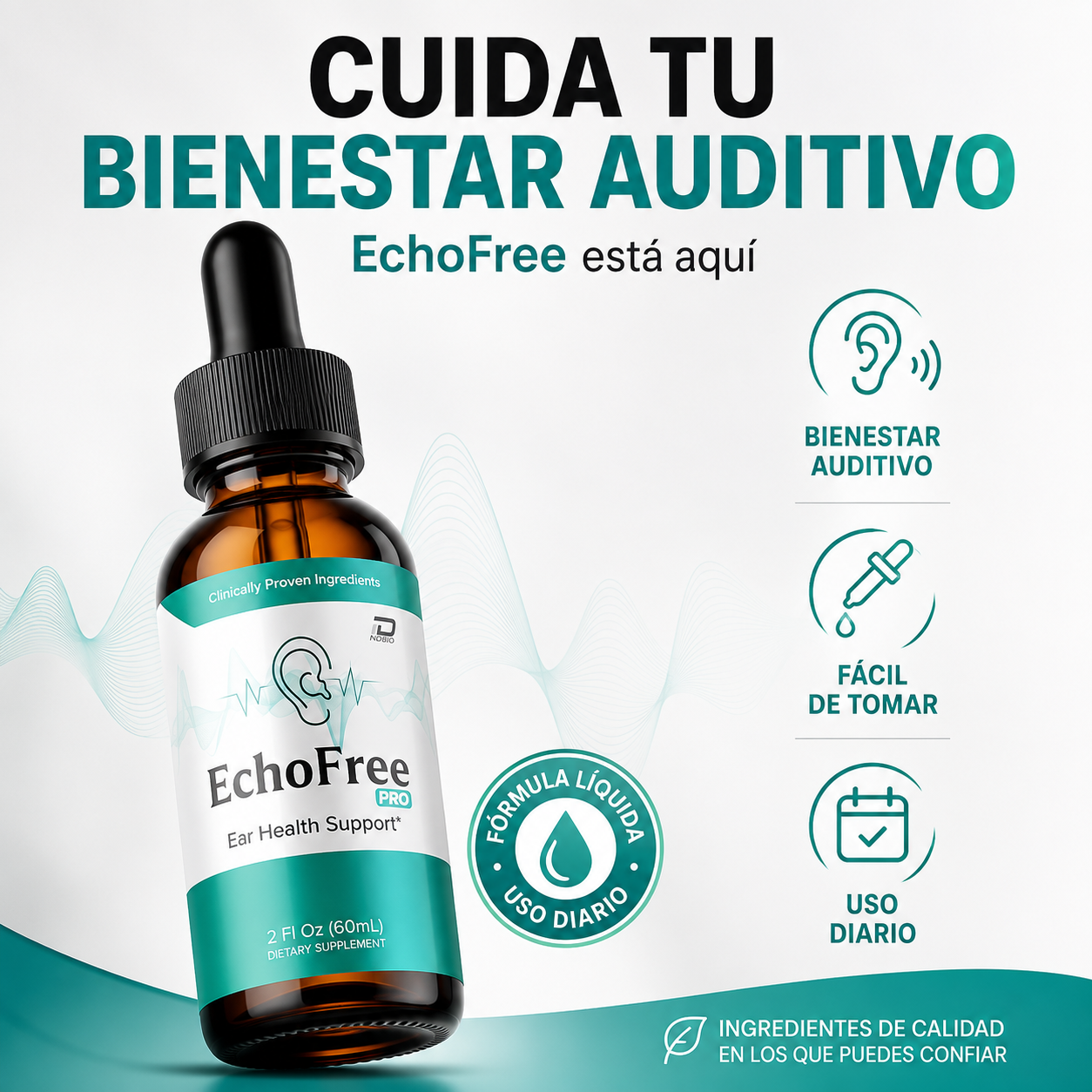 Echo free- Apoyar el bienestar del oído y la salud auditiva diaria.