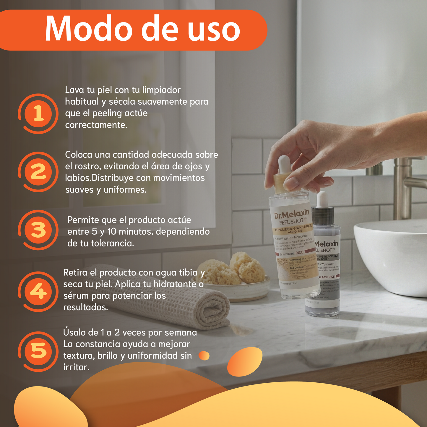 Dr.melaxin Línea de arroz Peel Shot Glow- Exfoliante removedor de células muertas de la piel