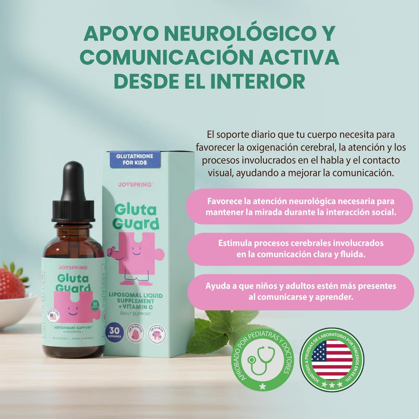 Gotas Gluta Guard - Apoyo natural para el habla, la conexión visual y la comunicación efectiva.