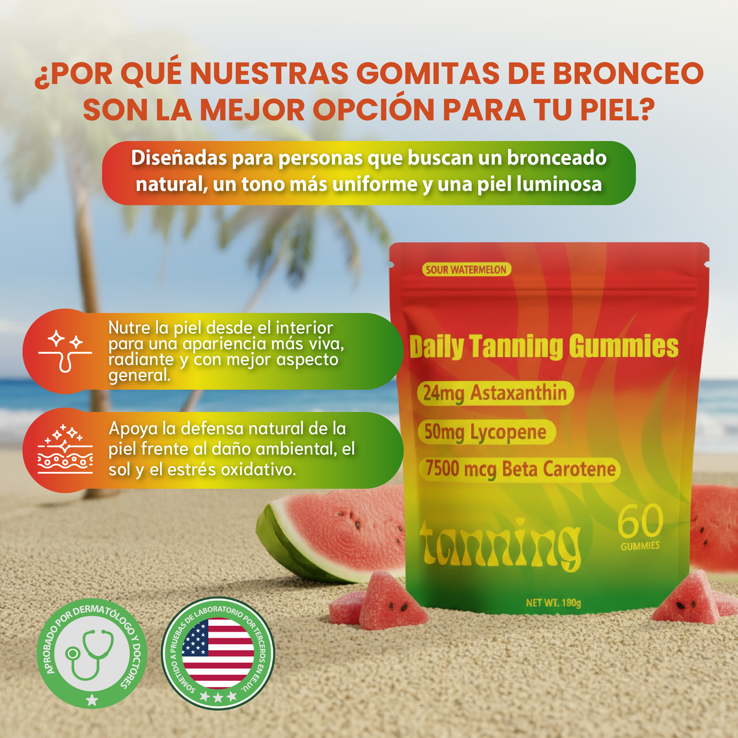 Gomitas de bronceado diario-Gomitas para la salud de la piel y un Bronceado natural.
