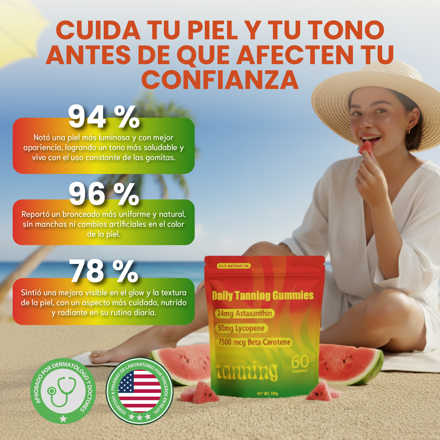 Gomitas de bronceado diario-Gomitas para la salud de la piel y un Bronceado natural.