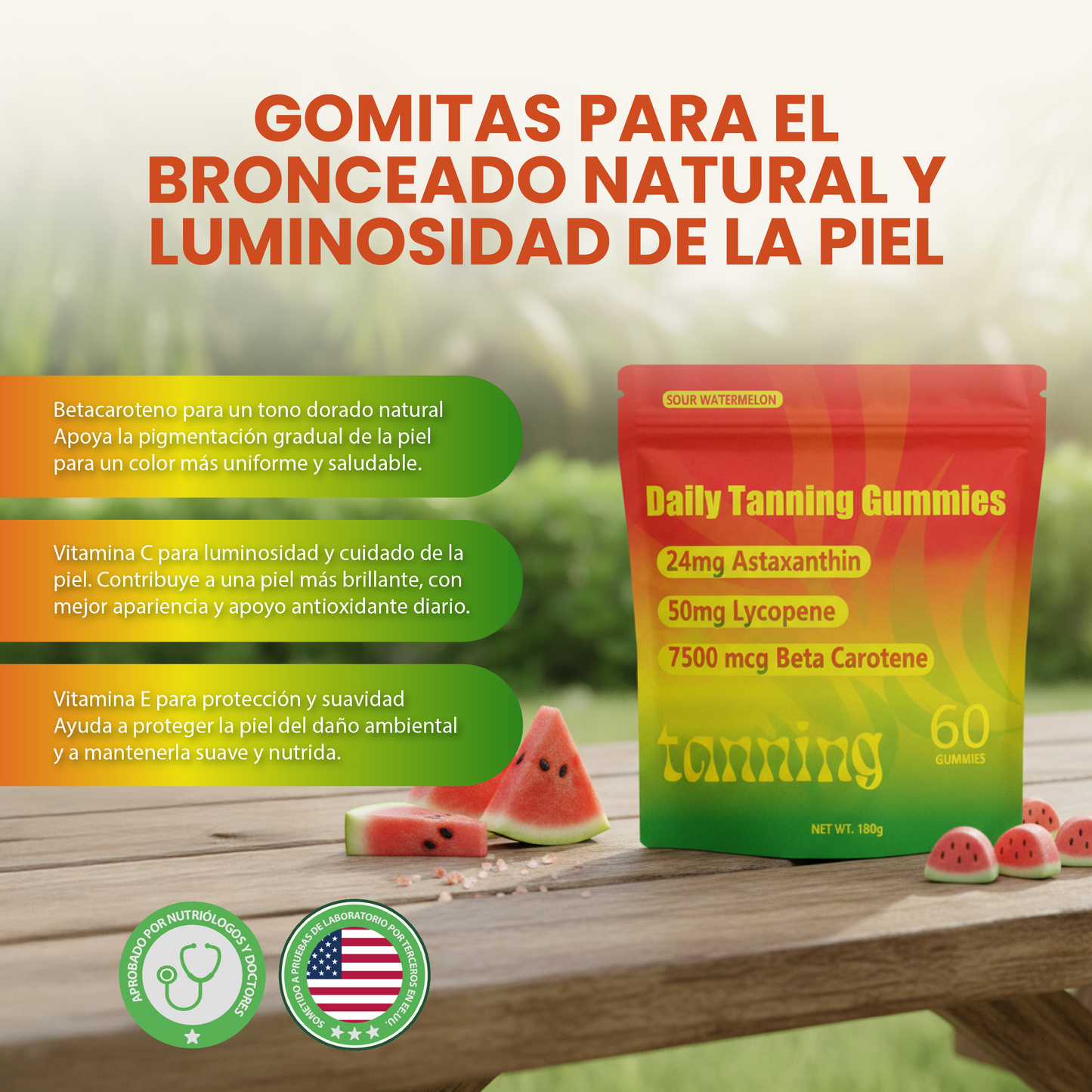 Gomitas de bronceado diario-Gomitas para la salud de la piel y un Bronceado natural.
