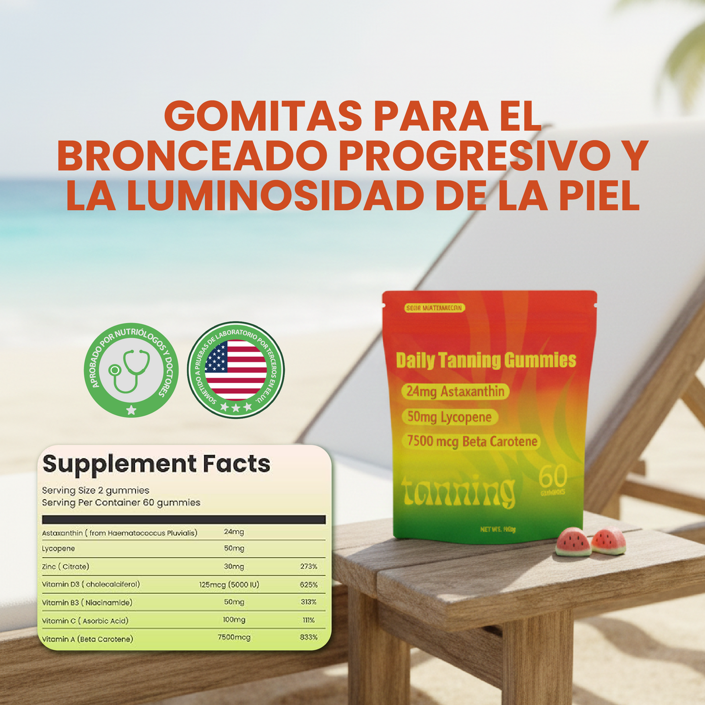 Gomitas de bronceado diario-Gomitas para la salud de la piel y un Bronceado natural.