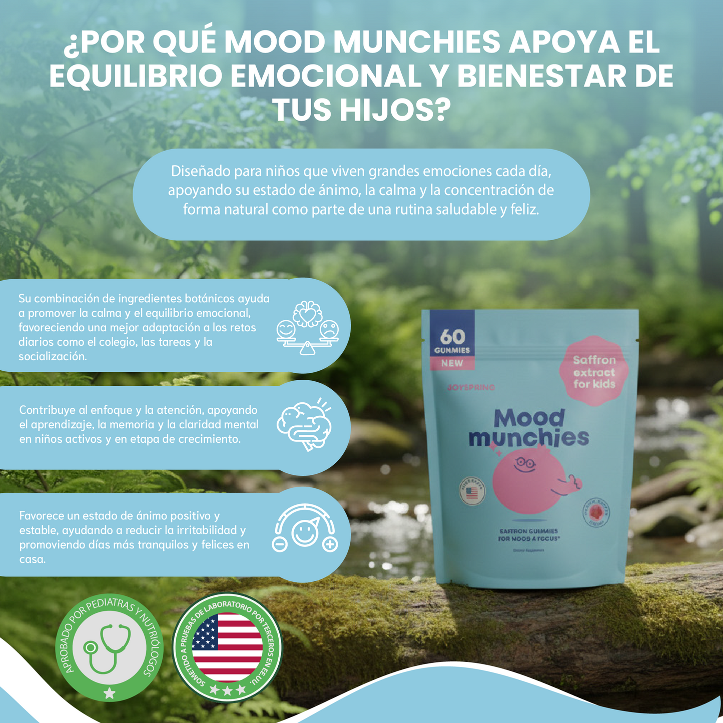 Gomitas de azafrán y Gaba para niños- apoyo al estado de ánimo y calma las rabietas.