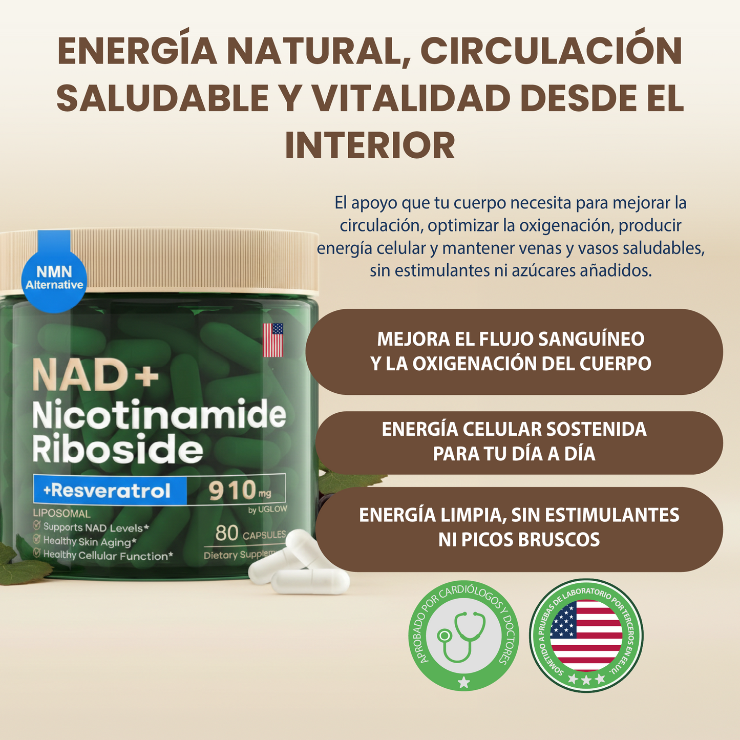 NAD+ CON RESVERATROL - REJUVENECEDOR CELULAR.