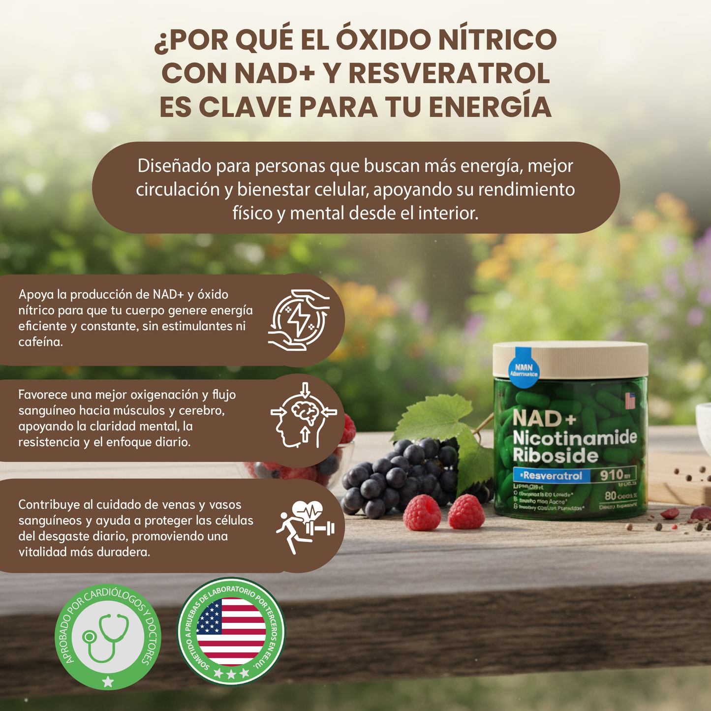 NAD+ CON RESVERATROL - REJUVENECEDOR CELULAR.