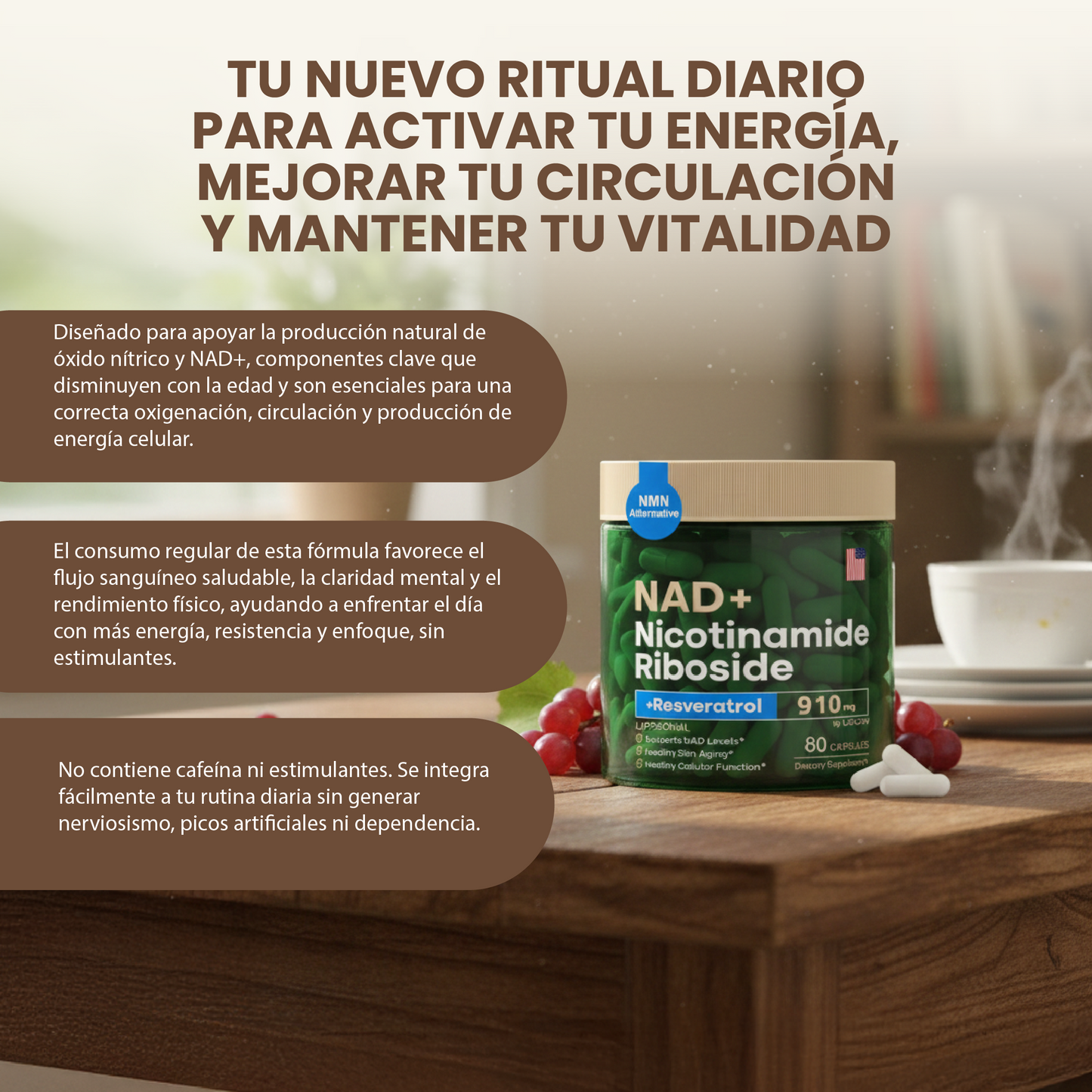 NAD+ CON RESVERATROL - REJUVENECEDOR CELULAR.