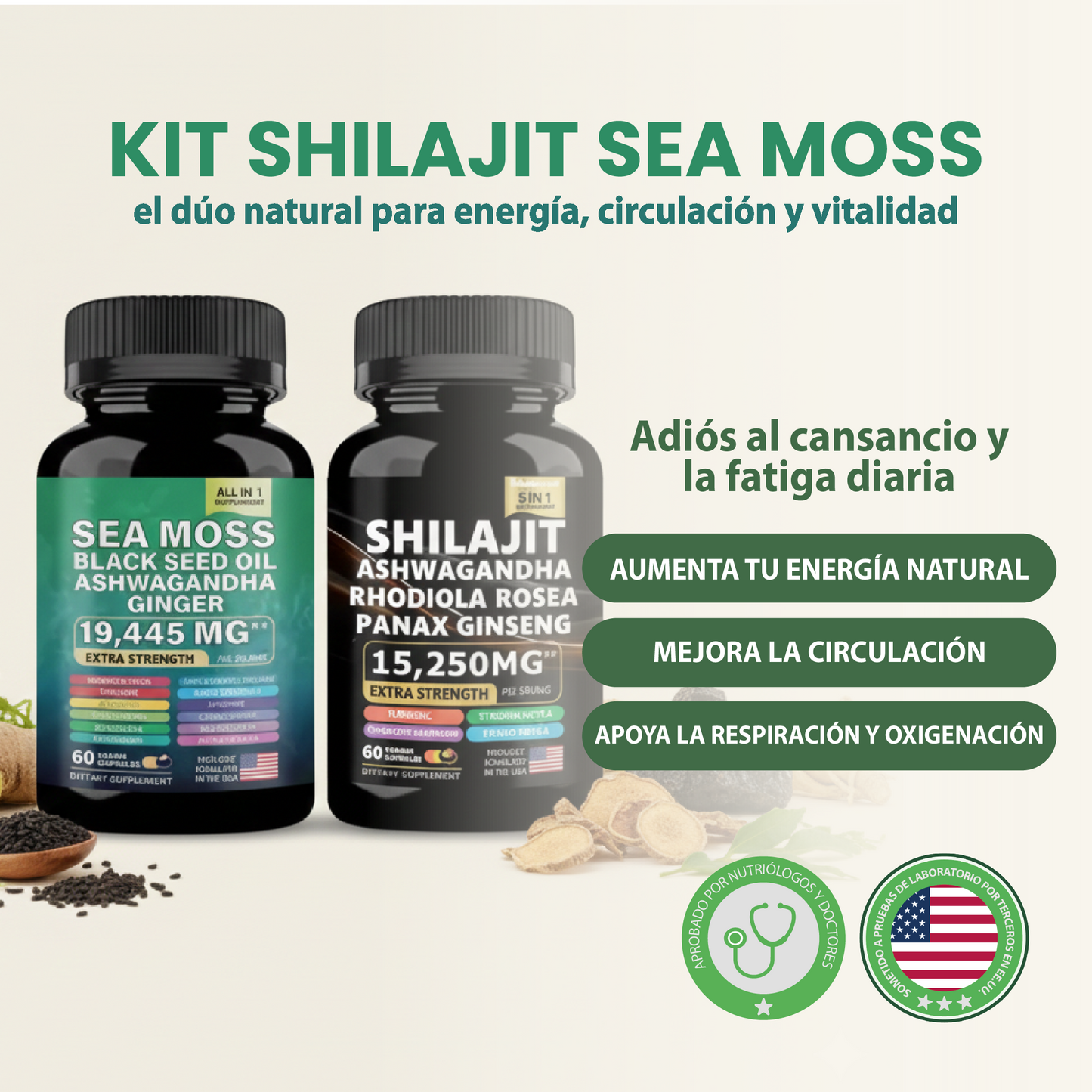 kit shilajit sea moss-suplementos todo en 1, Energía, oxigenación y nutrición profunda para todo tu cuerpo