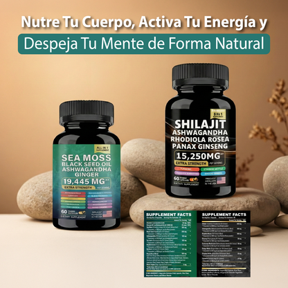 kit shilajit sea moss-suplementos todo en 1, Energía, oxigenación y nutrición profunda para todo tu cuerpo