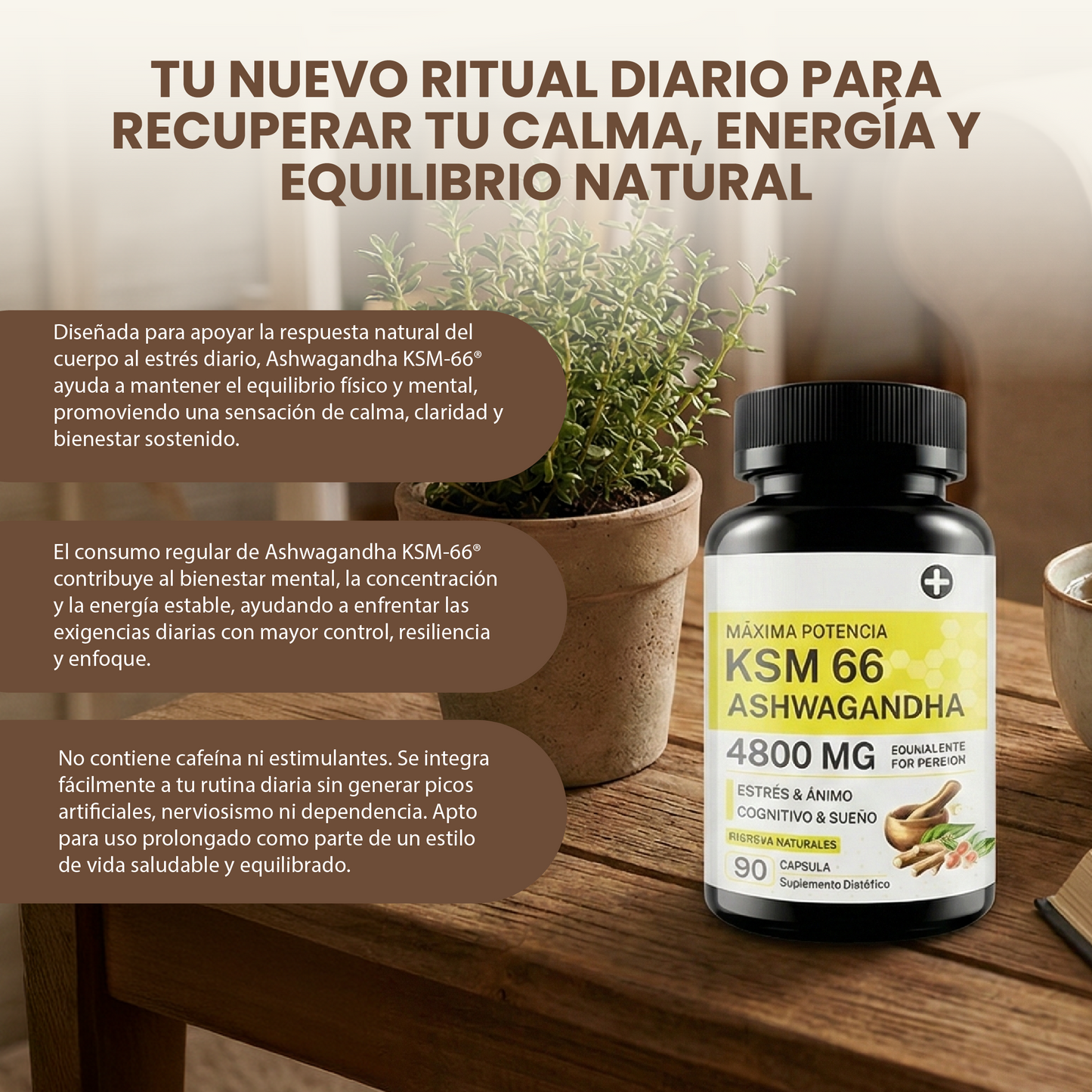 KSM 66 ashwagandha- Alivio del Estrés, Energía y Apoyo al Sueño.