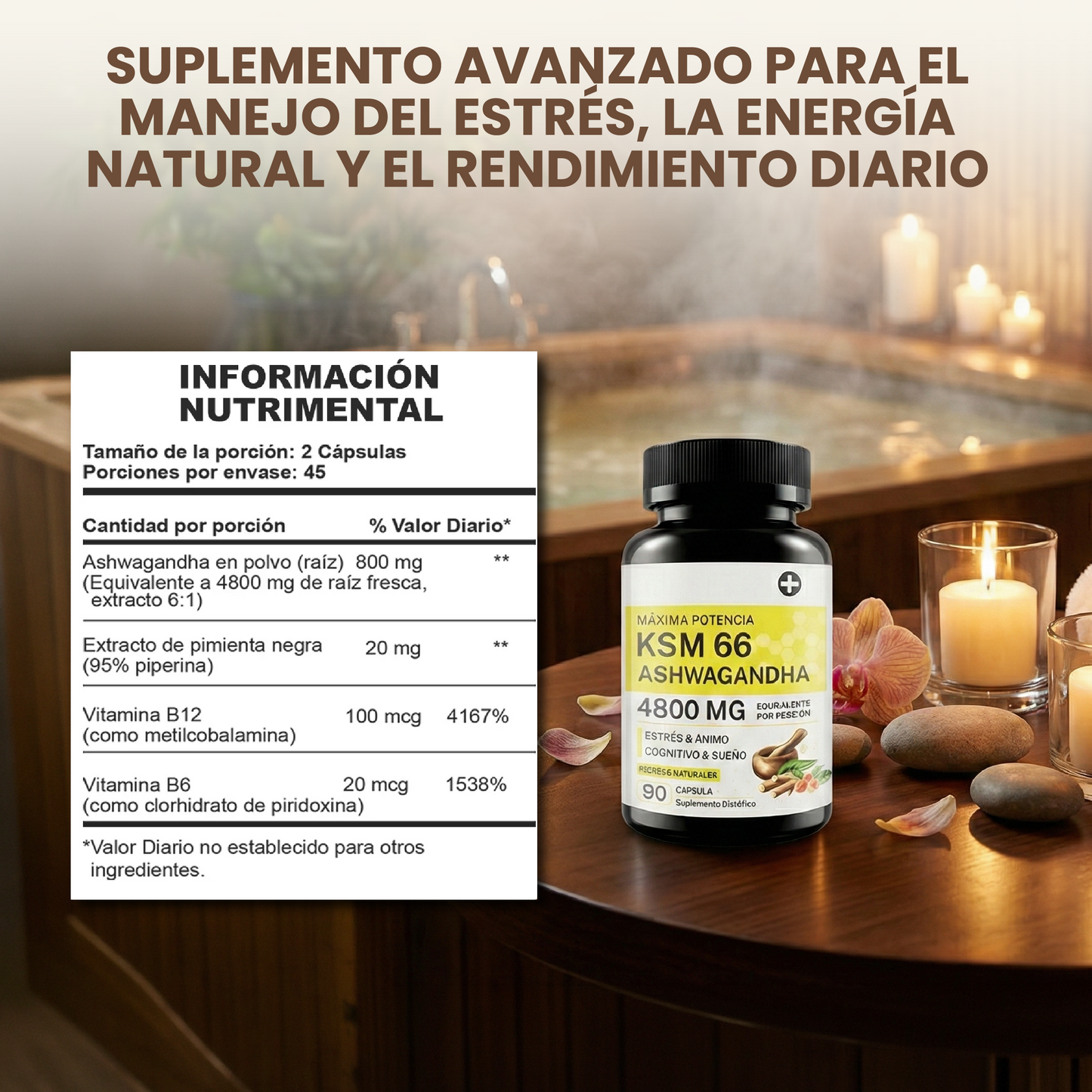 KSM 66 ashwagandha- Alivio del Estrés, Energía y Apoyo al Sueño.