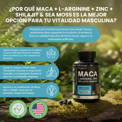 Maca L-arginine zinc -Suplemento Para Hombres diseñado para potenciar la energía, resistencia y vitalidad diaria.