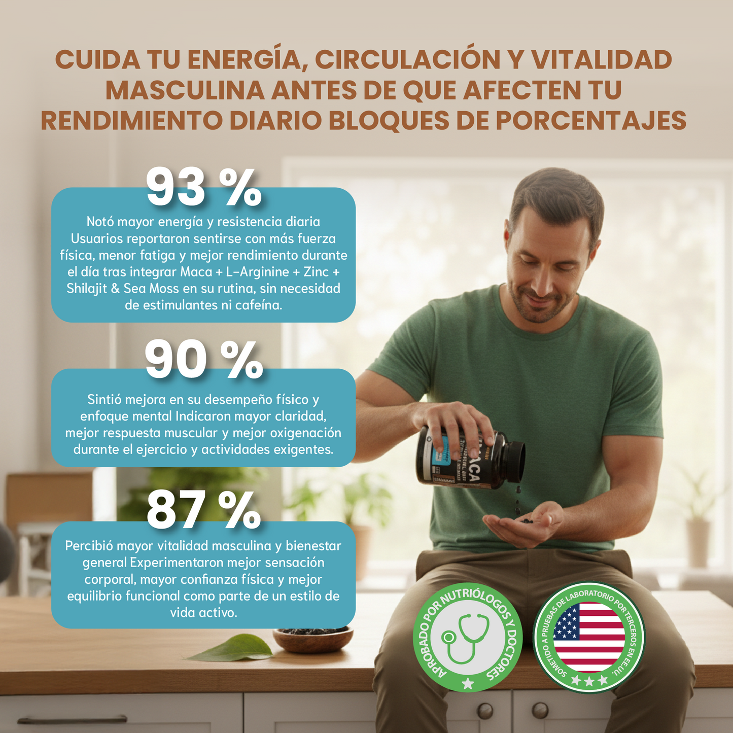 Maca L-arginine zinc -Suplemento Para Hombres diseñado para potenciar la energía, resistencia y vitalidad diaria.
