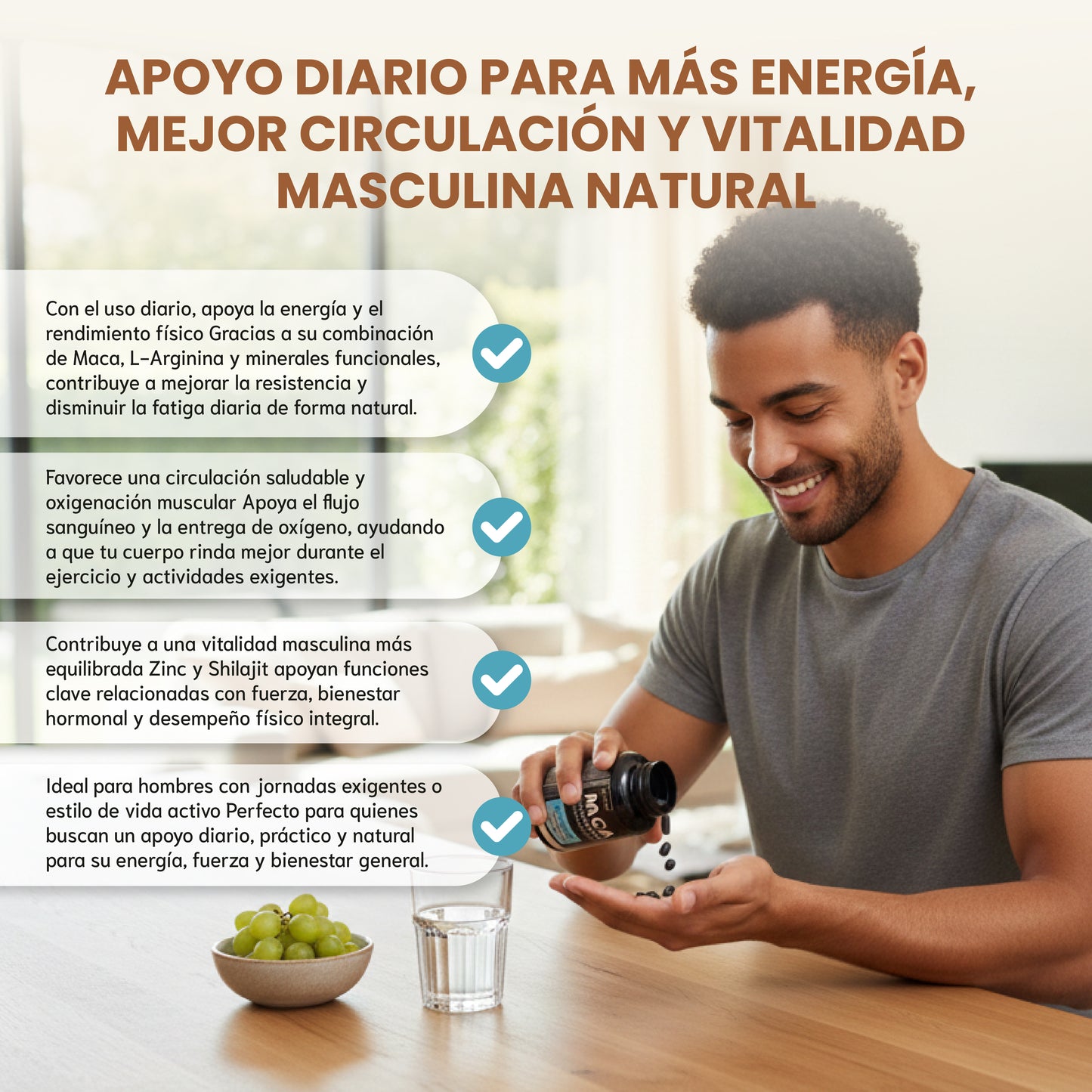 Maca L-arginine zinc -Suplemento Para Hombres diseñado para potenciar la energía, resistencia y vitalidad diaria.