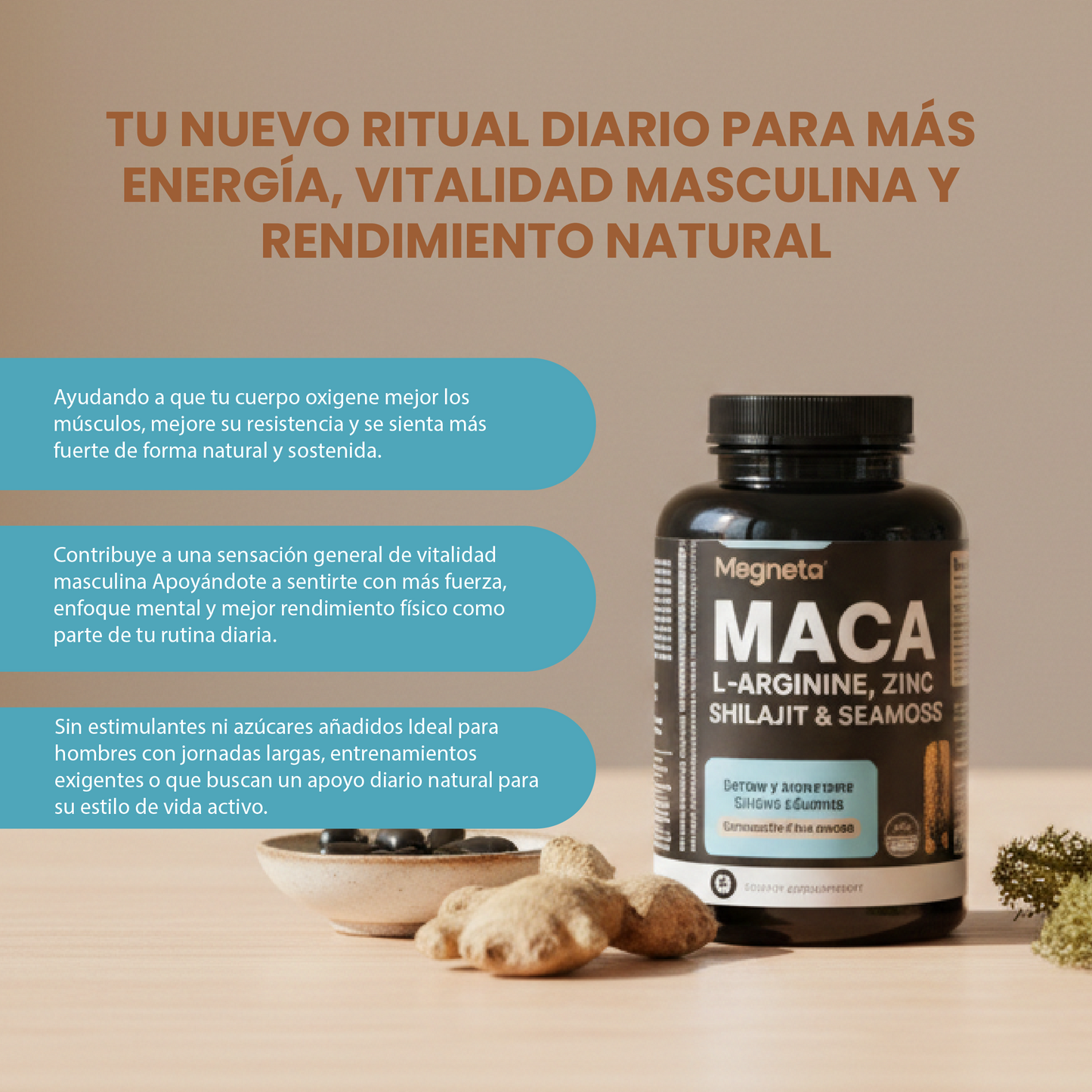 Maca L-arginine zinc -Suplemento Para Hombres diseñado para potenciar la energía, resistencia y vitalidad diaria.