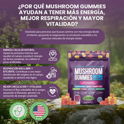 Mushroom Gummies - Energía natural, respiración libre y circulación saludable.