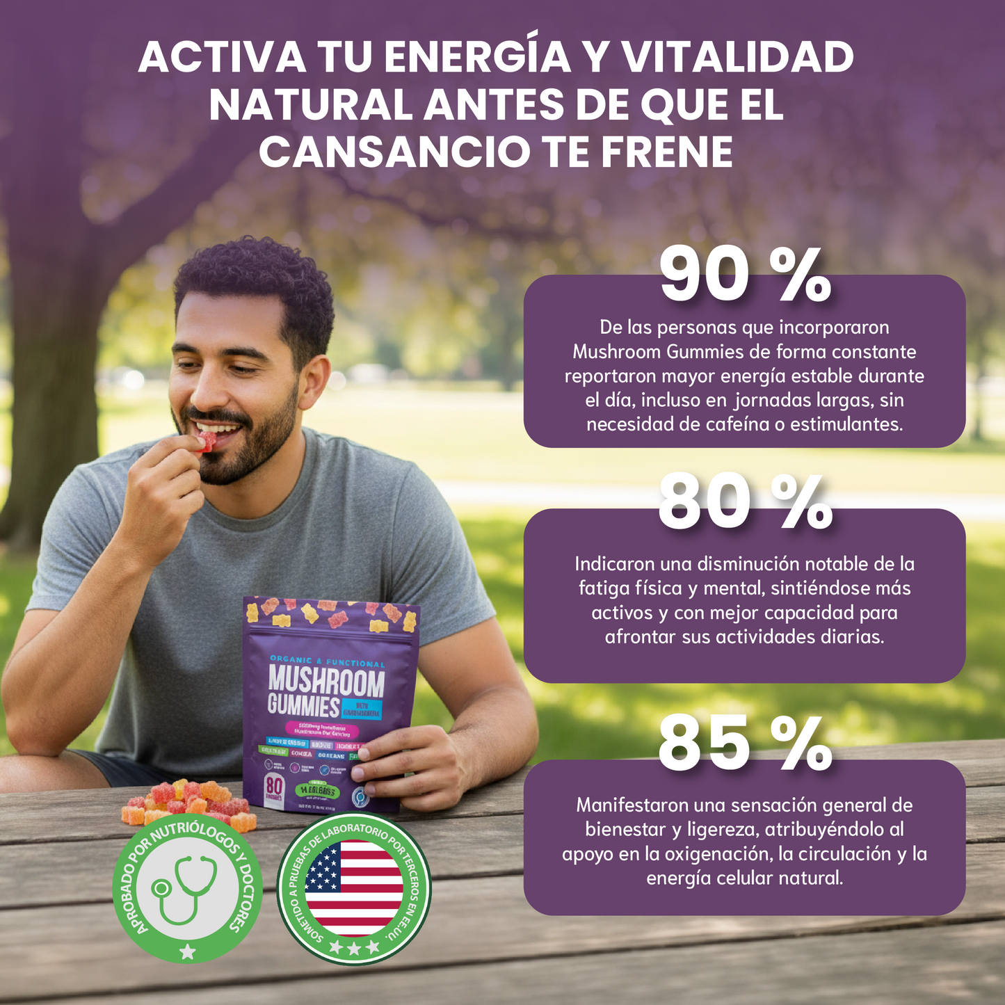 Mushroom Gummies - Energía natural, respiración libre y circulación saludable.