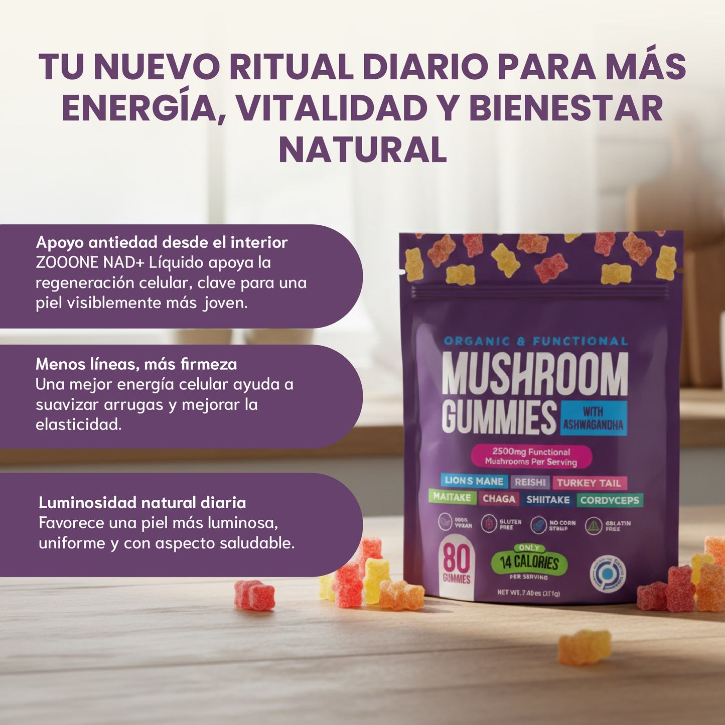 Mushroom Gummies - Energía natural, respiración libre y circulación saludable.