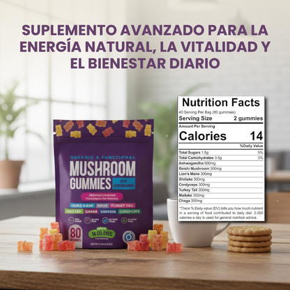 Mushroom Gummies - Energía natural, respiración libre y circulación saludable.