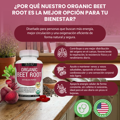Organic Beet Root- Energía Natural, Circulación Activa y Oxigenación Total.