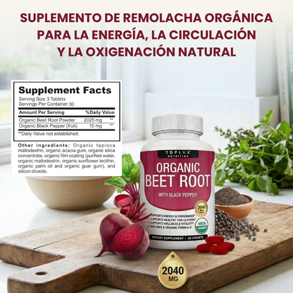 Organic Beet Root- Energía Natural, Circulación Activa y Oxigenación Total.