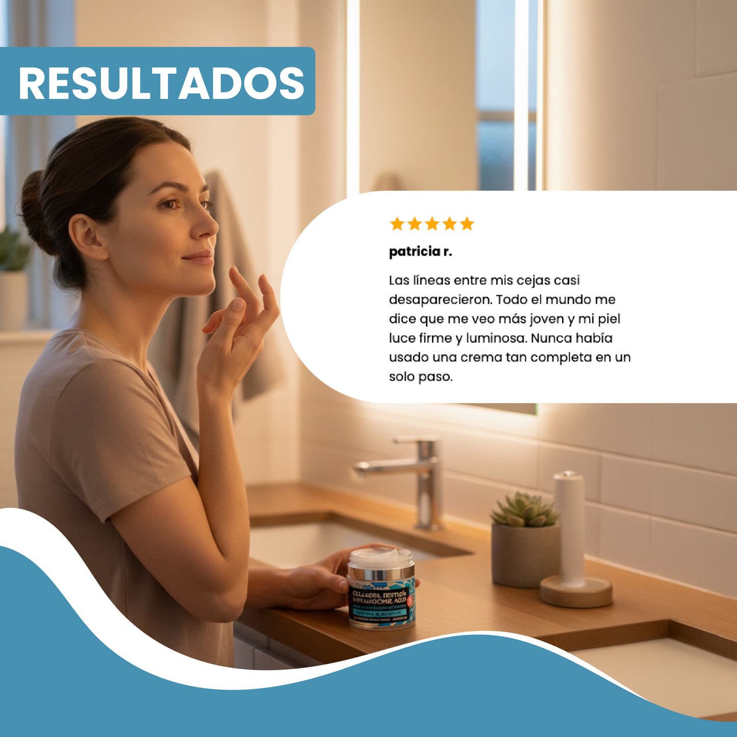 Collagen + retinol + hyaluronic acid- Reduce líneas de expresión y arrugas.