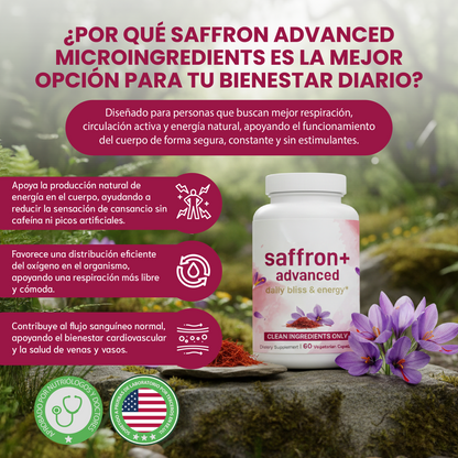 Saffron + Advanced- Ayuda al rendimiento, bienestar cardiovascular y vitalidad constante.