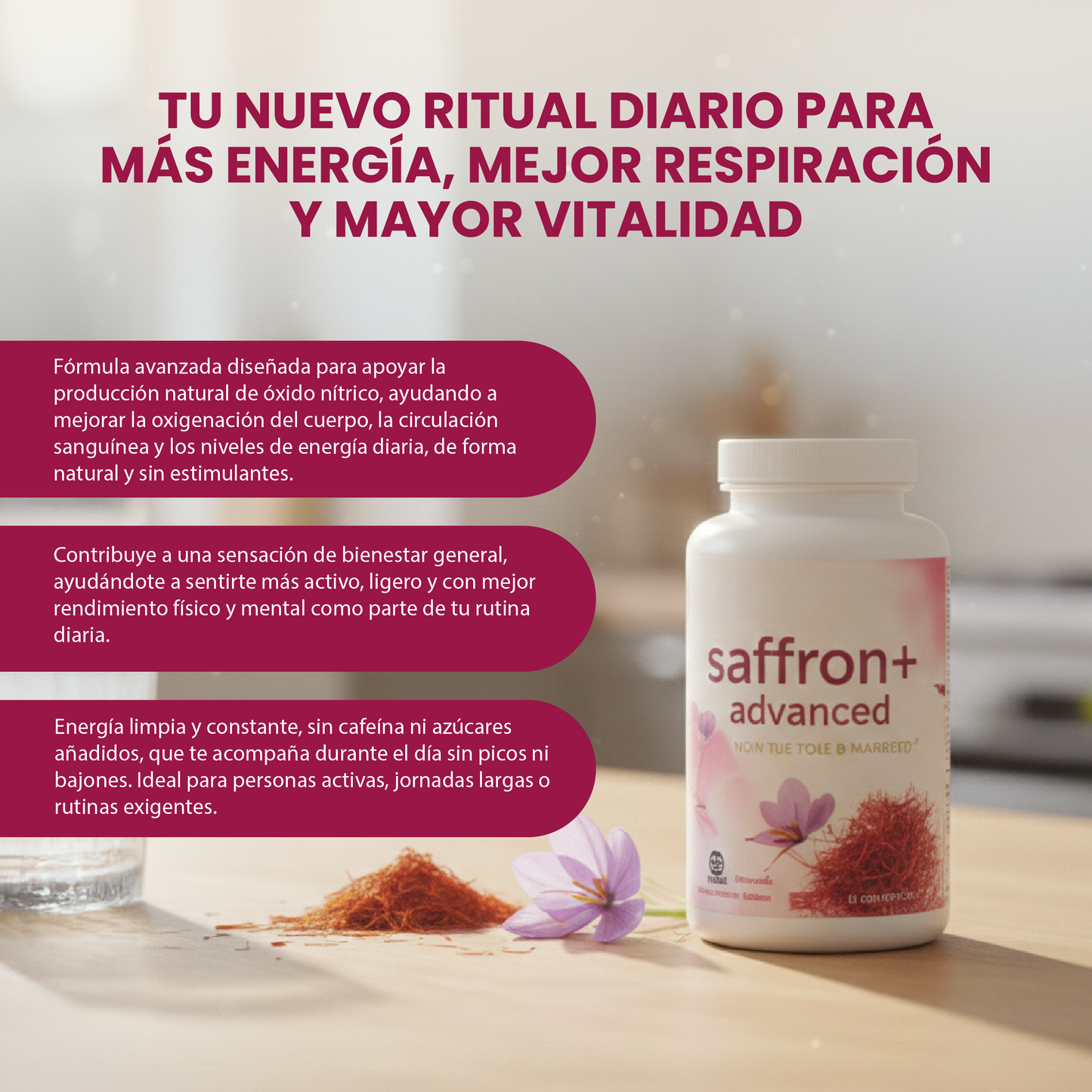 Saffron + Advanced- Ayuda al rendimiento, bienestar cardiovascular y vitalidad constante.