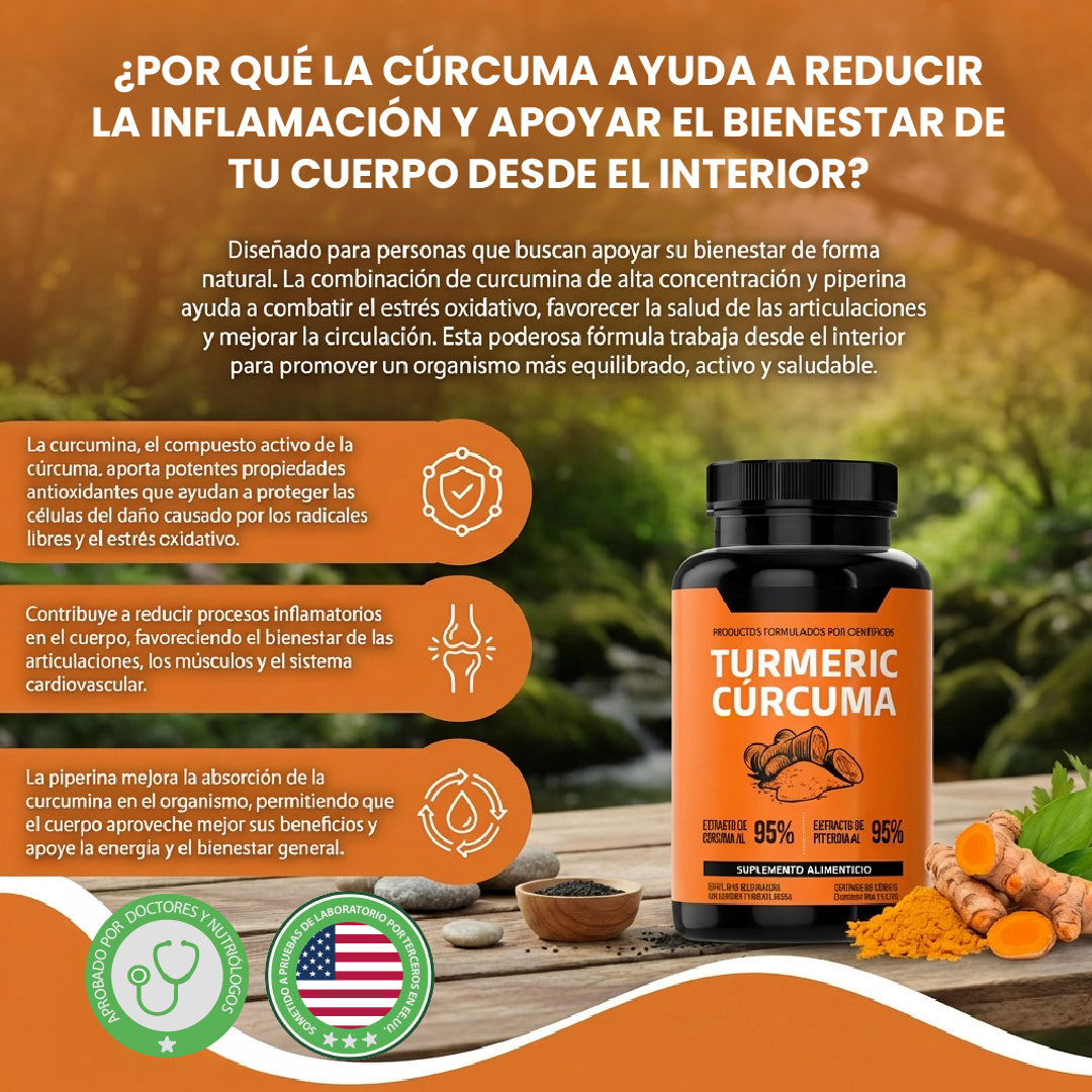 Turmeric Cúrcuma- Apoya la salud cardiovascular y Mejora la circulación.
