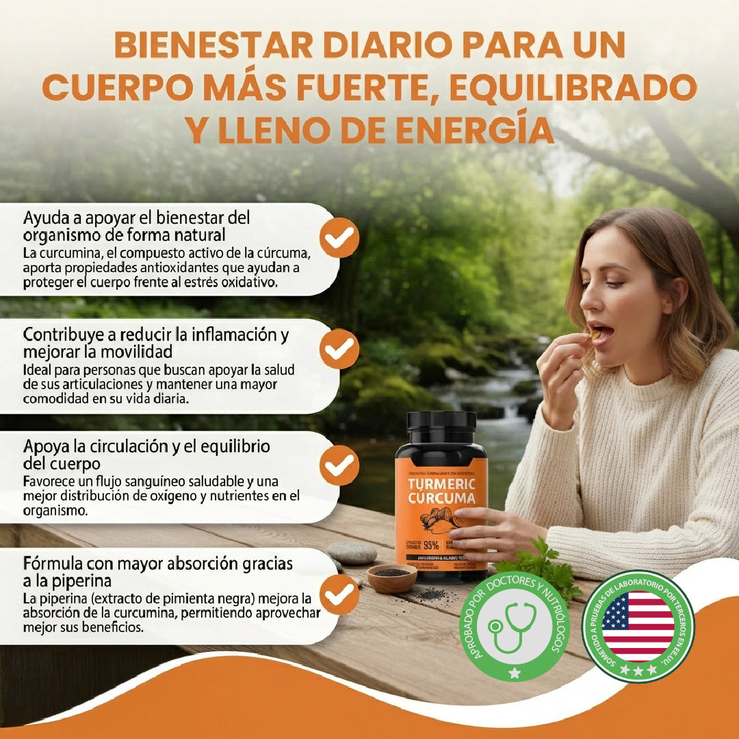 Turmeric Cúrcuma- Apoya la salud cardiovascular y Mejora la circulación.