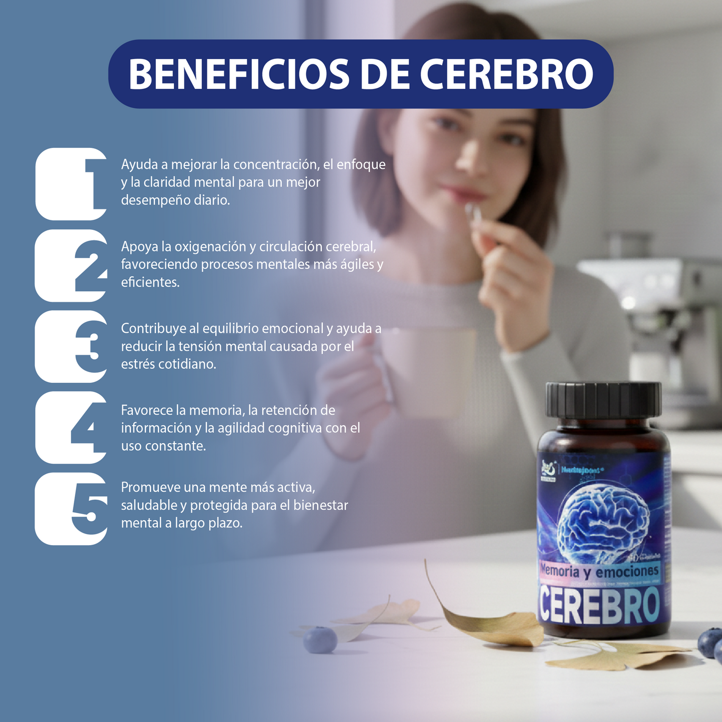 suplemento Cerebro, Memoria y Emociones-Diseñado para apoyar el funcionamiento mental.